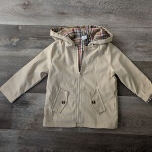 SHEIN Beige Hooded Raincoat with Plaid Lining